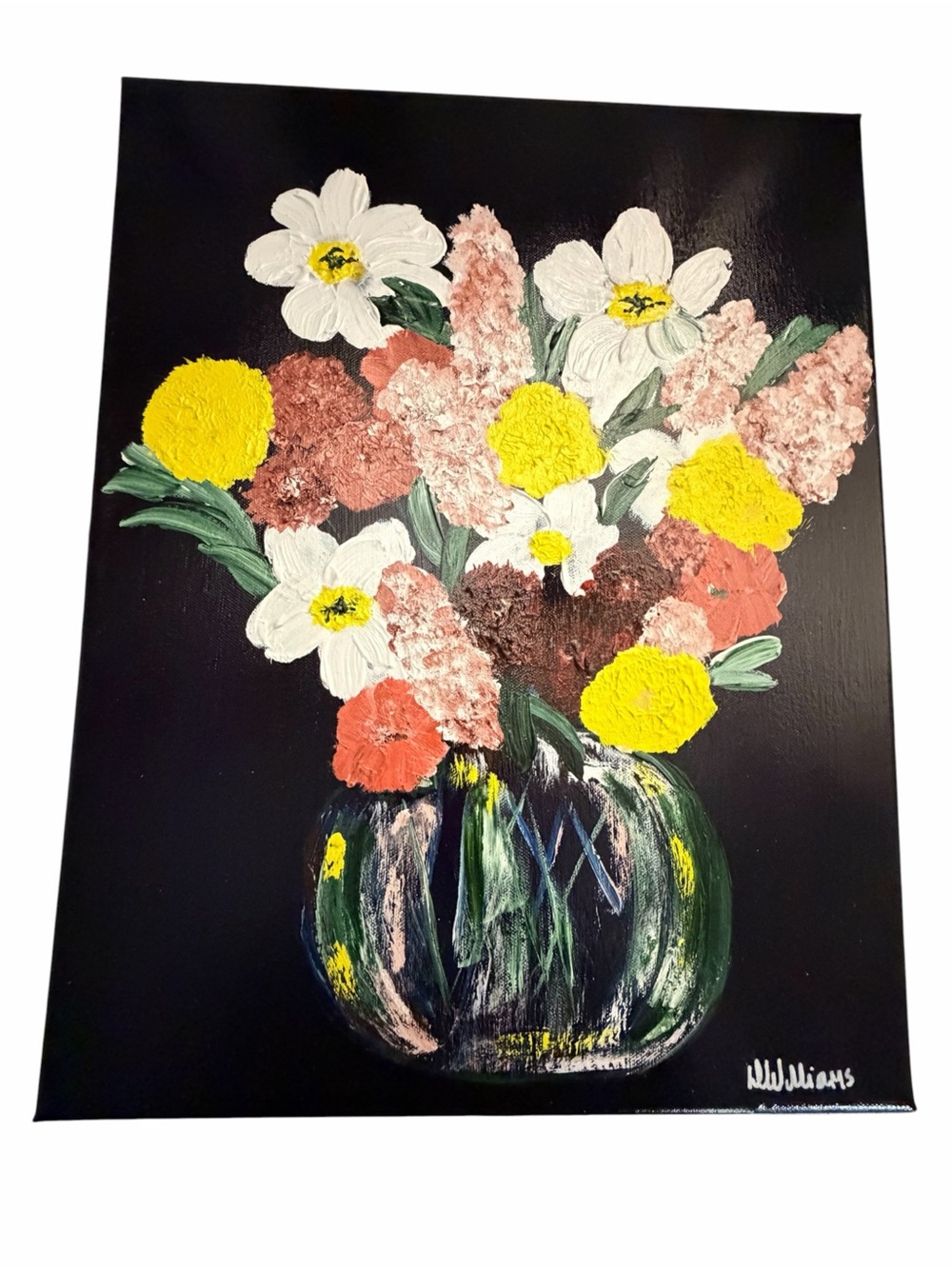 Original Artwork Acrylic on Canvas Floral Bouquet in Vase 14 x 18"